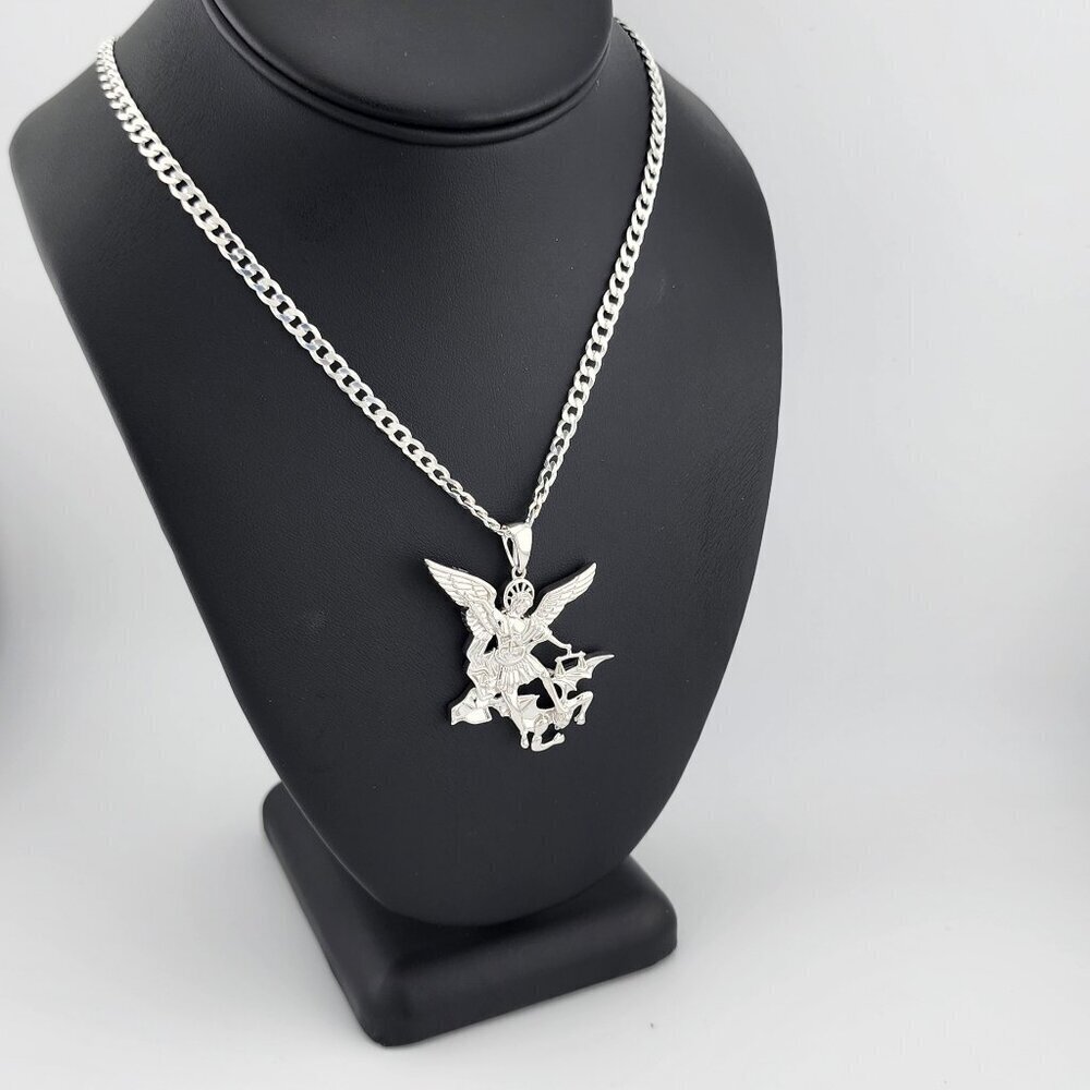 Brand New Sterling Silver 925 Saint Michael Necklace - Picture 2 of 12